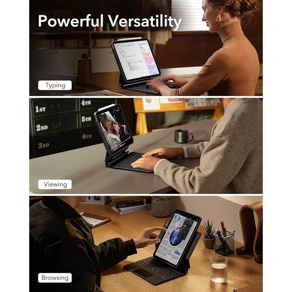 ESR iPad Pro 11 Inch Case w Keyboard (M4, 2024), iPad Pro 11 (5th Gen) New Black - Picture 3 of 11